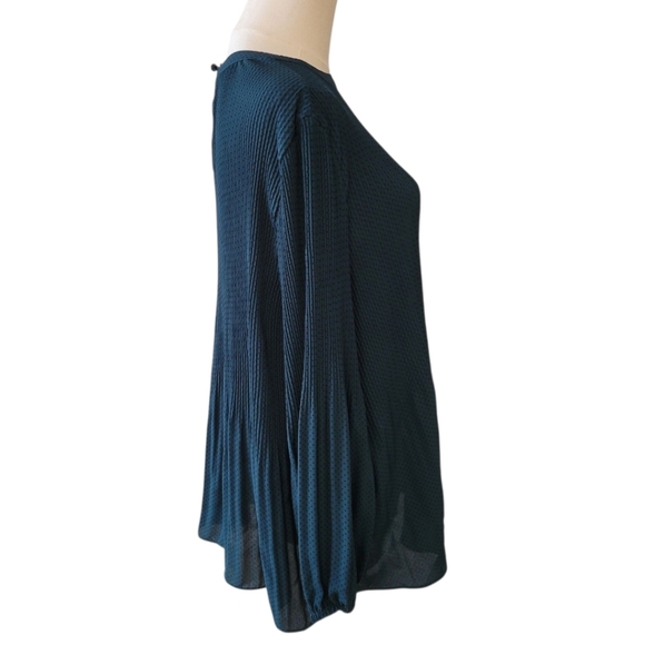 Adrianna Papell Green Pleated Polka Dot Chiffon Blouse Size Large - Picture 2 of 5